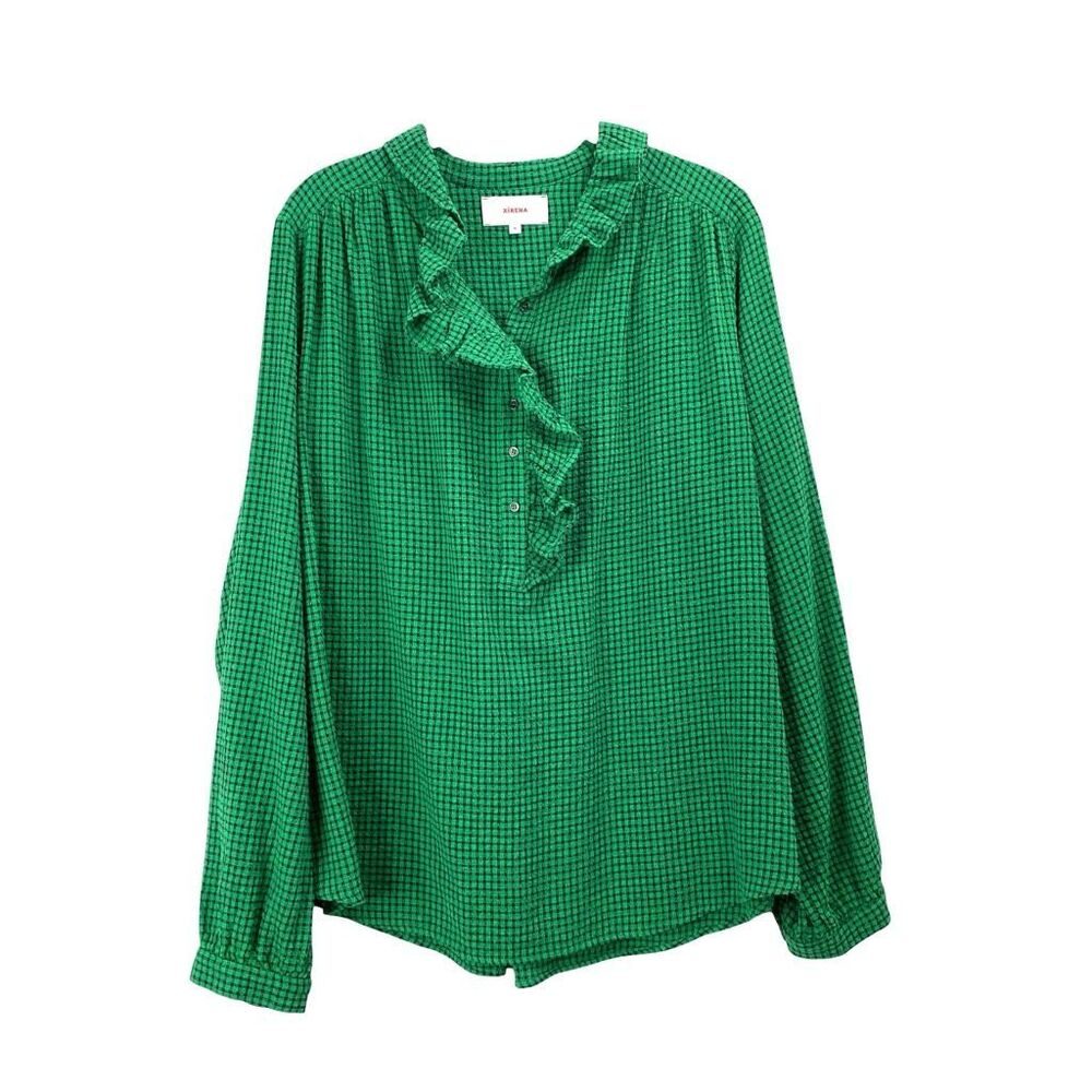 Xirena Hedge plaid ruffle neck‎ Caspian Top blouse Size M green - Picture 2 of 8